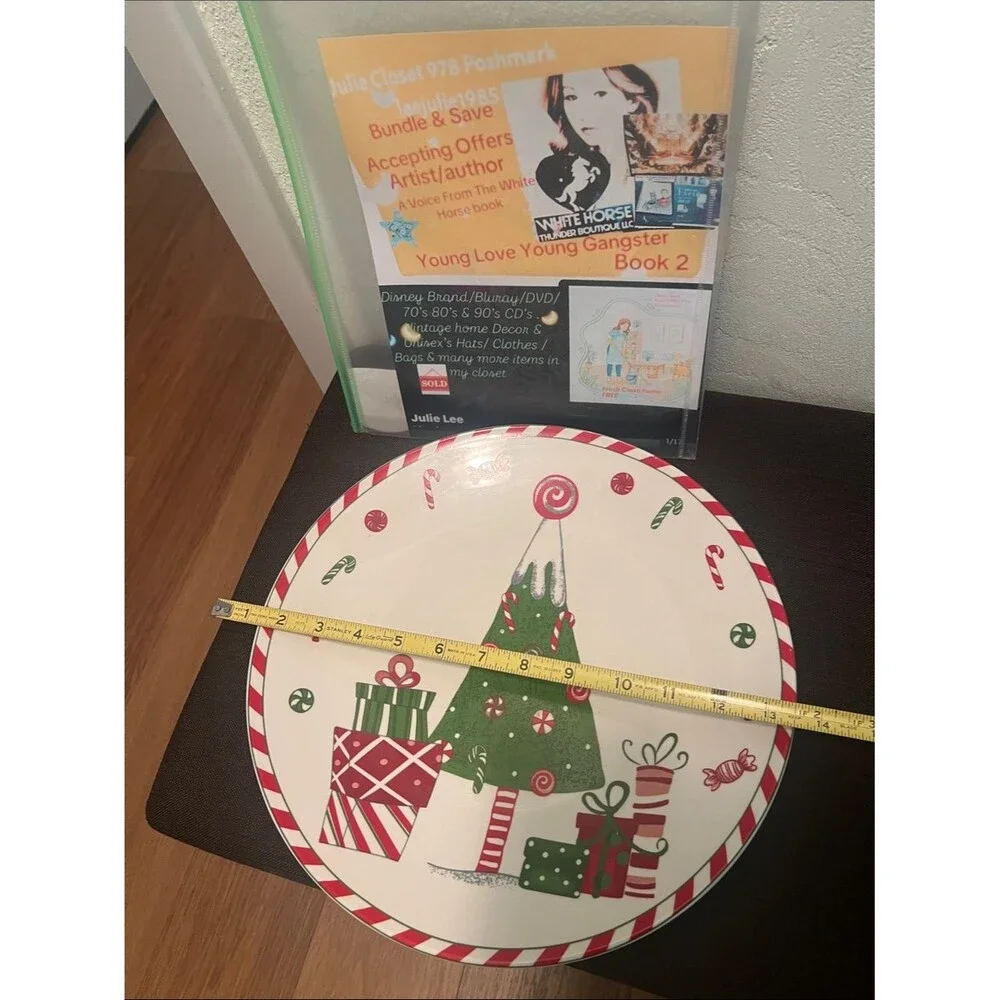 #2207*”13x13”Vintage Holiday Candy Tree Decorative Serving Platter - Red & Green